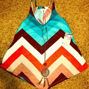 NWT Multicolored striped Top With Necklace
